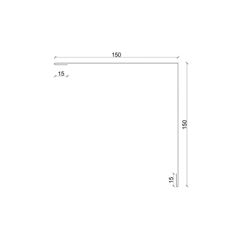 Außenecke 150 x 150 mm zur Verkleidung von Wandblech Ecken im 90 ° Winkel - hier der Querschnitt